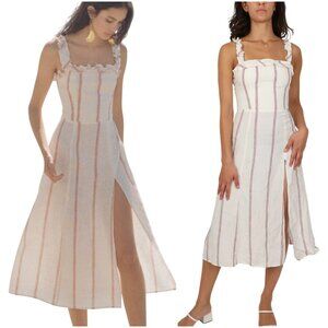 Reformation White Midi Dress with Pink Stripe Detail